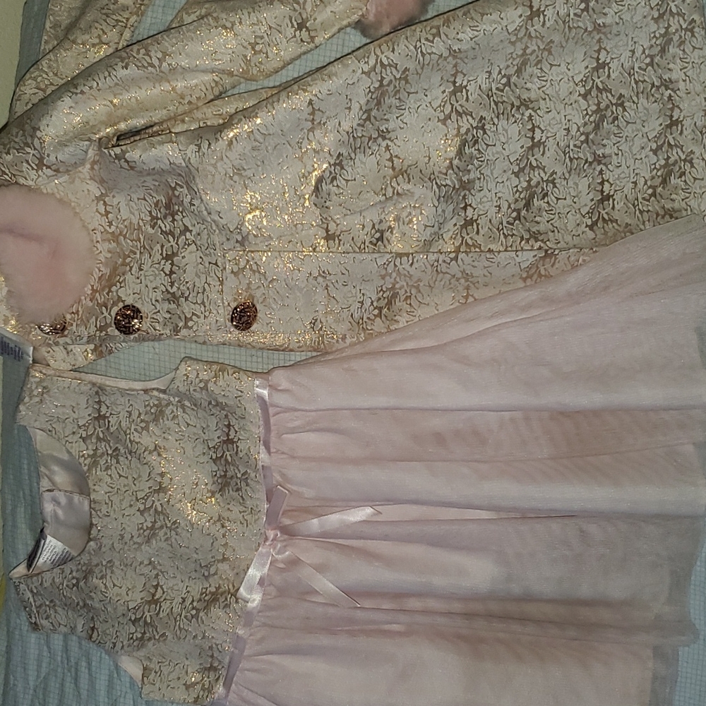 Dress & Coat 2 piece metallic brocade coat with matching tulle dress